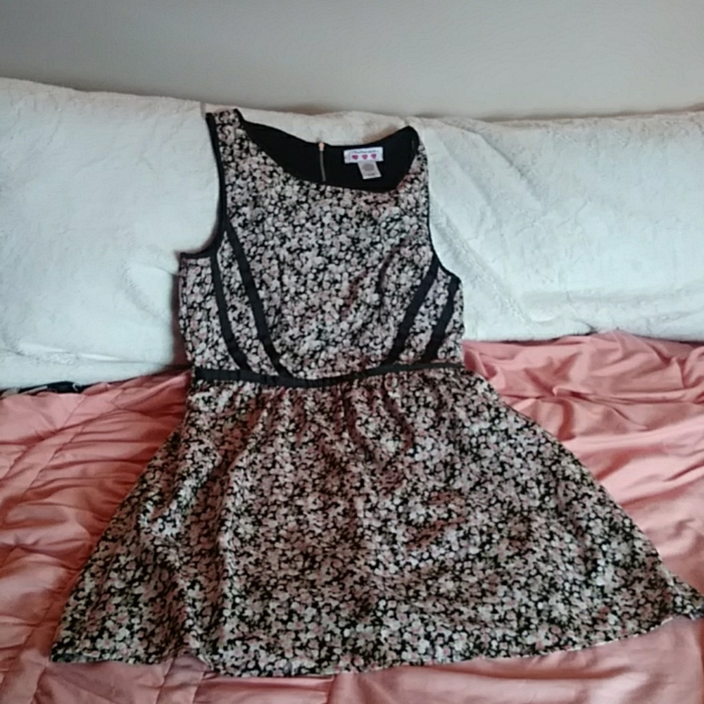 Black pink white and purple floral dress